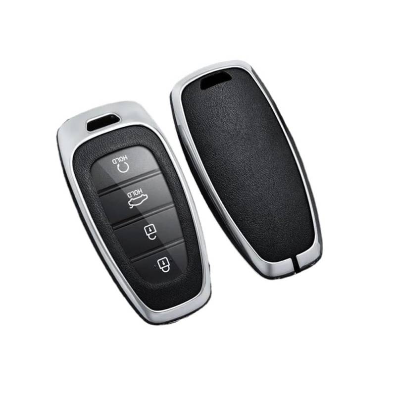 Schlüsselhülle Legierung Leder Auto Schlüssel Fall Abdeckung Für Hyundai Für Tucson Für Solaris Für Sonata Hybrid Nexo NX4 Für Santafe Dn8 2020 2021 2022 Auto Schlüsselgehäuse(Silver Black) von CNMVCJSAR
