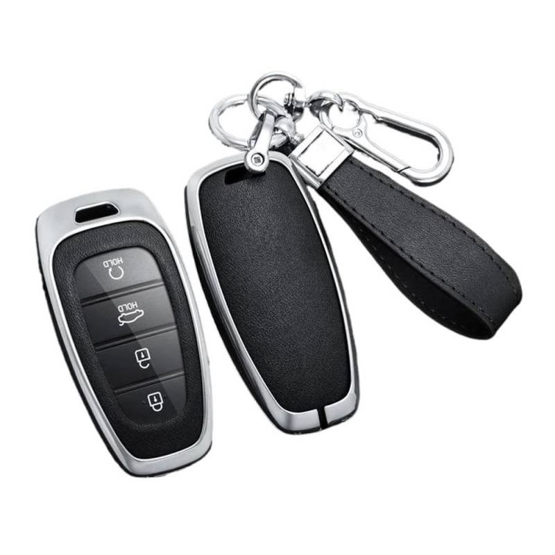 Schlüsselhülle Legierung Leder Auto Schlüssel Fall Abdeckung Für Hyundai Für Tucson Für Solaris Für Sonata Hybrid Nexo NX4 Für Santafe Dn8 2020 2021 2022 Auto Schlüsselgehäuse(Silver Black Set) von CNMVCJSAR