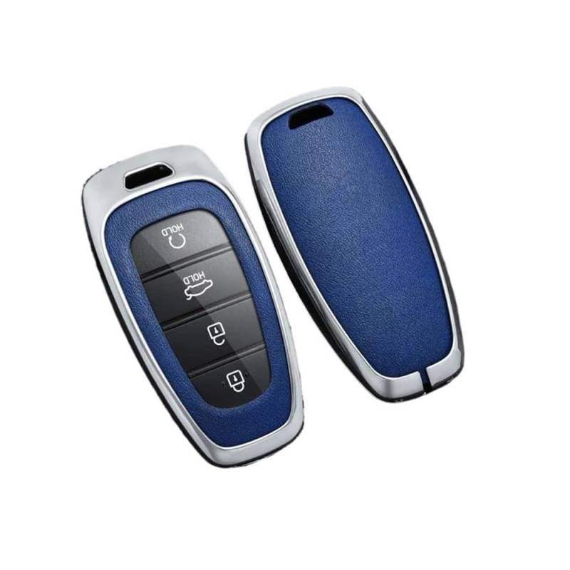 Schlüsselhülle Legierung Leder Auto Schlüssel Fall Abdeckung Für Hyundai Für Tucson Für Solaris Für Sonata Hybrid Nexo NX4 Für Santafe Dn8 2020 2021 2022 Auto Schlüsselgehäuse(Silver Blue) von CNMVCJSAR