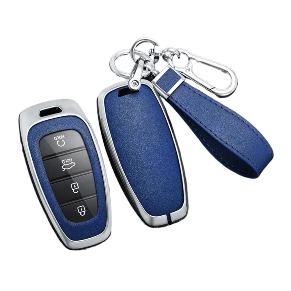 Schlüsselhülle Legierung Leder Auto Schlüssel Fall Abdeckung Für Hyundai Für Tucson Für Solaris Für Sonata Hybrid Nexo NX4 Für Santafe Dn8 2020 2021 2022 Auto Schlüsselgehäuse(Silver Blue Set) von CNMVCJSAR