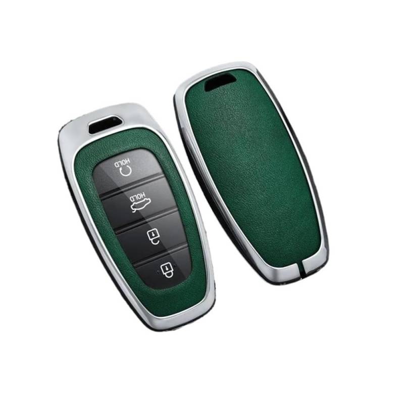 Schlüsselhülle Legierung Leder Auto Schlüssel Fall Abdeckung Für Hyundai Für Tucson Für Solaris Für Sonata Hybrid Nexo NX4 Für Santafe Dn8 2020 2021 2022 Auto Schlüsselgehäuse(Silver Green) von CNMVCJSAR