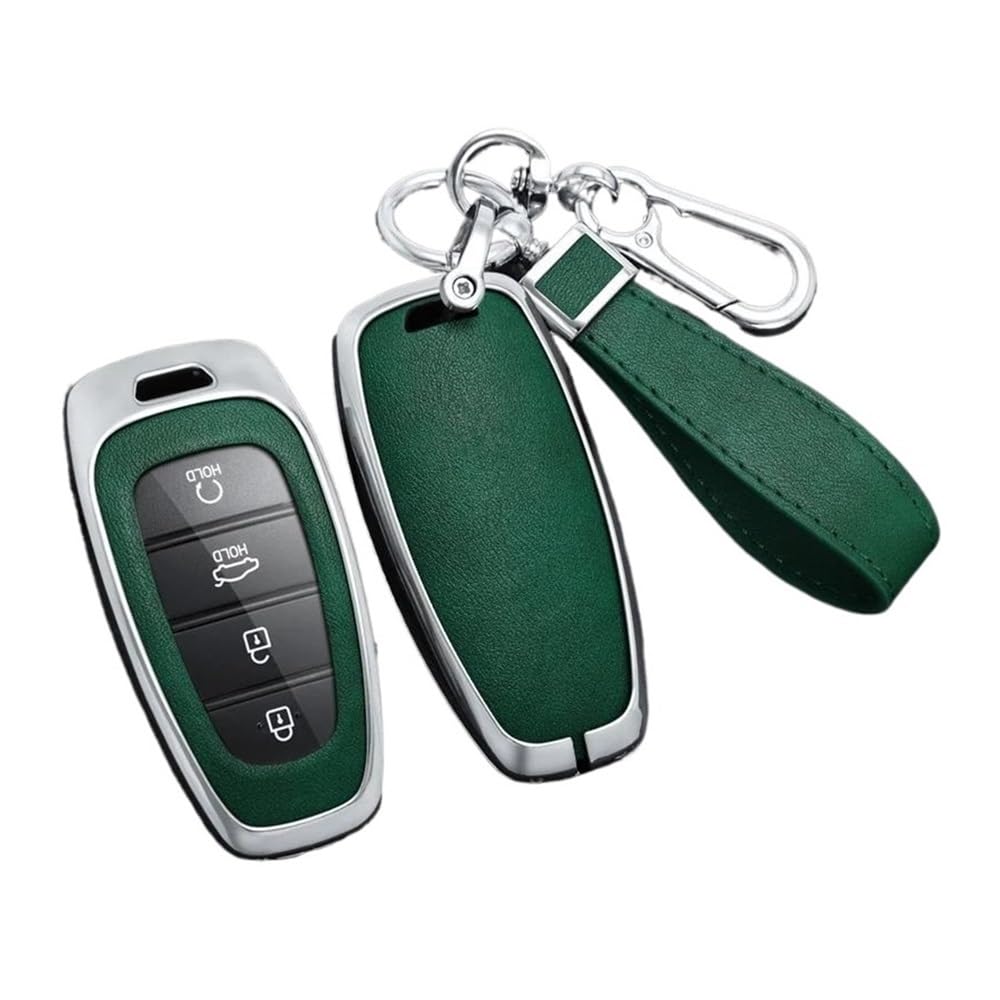 Schlüsselhülle Legierung Leder Auto Schlüssel Fall Abdeckung Für Hyundai Für Tucson Für Solaris Für Sonata Hybrid Nexo NX4 Für Santafe Dn8 2020 2021 2022 Auto Schlüsselgehäuse(Silver Green Set) von CNMVCJSAR