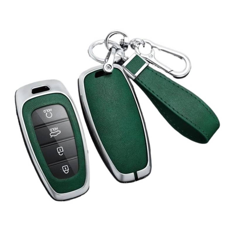 Schlüsselhülle Legierung Leder Auto Schlüssel Fall Abdeckung Für Hyundai Für Tucson Für Solaris Für Sonata Hybrid Nexo NX4 Für Santafe Dn8 2020 2021 2022 Auto Schlüsselgehäuse(Silver Green Set) von CNMVCJSAR