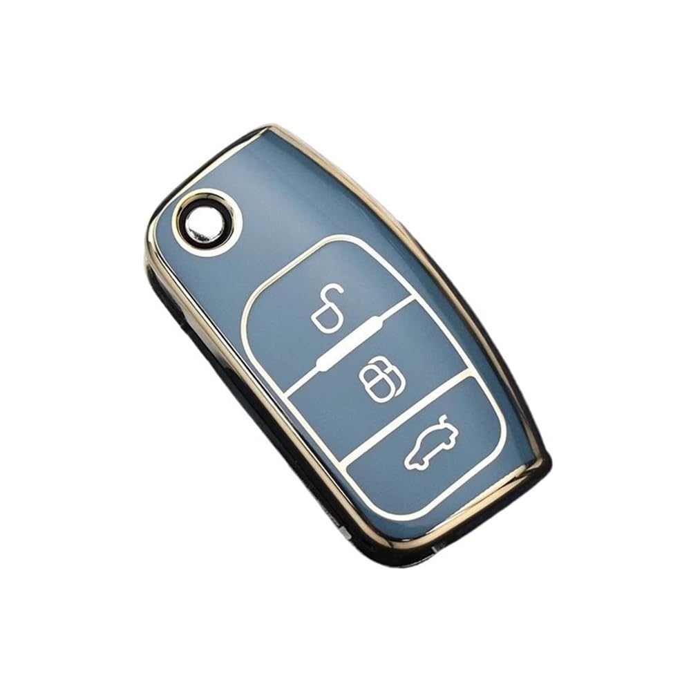 Schlüsselhülle TPU Shell Für Ford Für Fiesta Für Focus Für Ecosport Für Kuga Für Escape Für Falcon Für C-Max Für Territory Auto Flip Key Case Cover Zubehör Auto Schlüsselgehäuse(Grey) von CNMVCJSAR