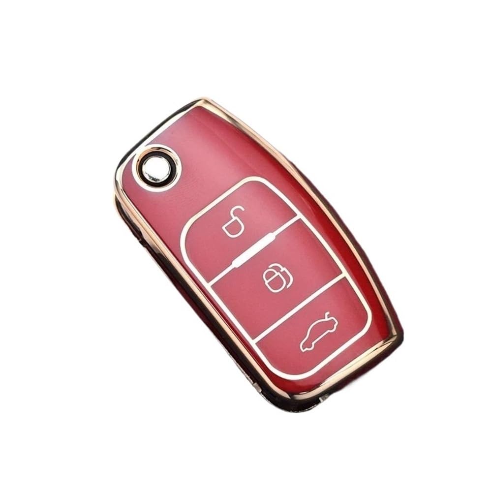 Schlüsselhülle TPU Shell Für Ford Für Fiesta Für Focus Für Ecosport Für Kuga Für Escape Für Falcon Für C-Max Für Territory Auto Flip Key Case Cover Zubehör Auto Schlüsselgehäuse(Rood) von CNMVCJSAR