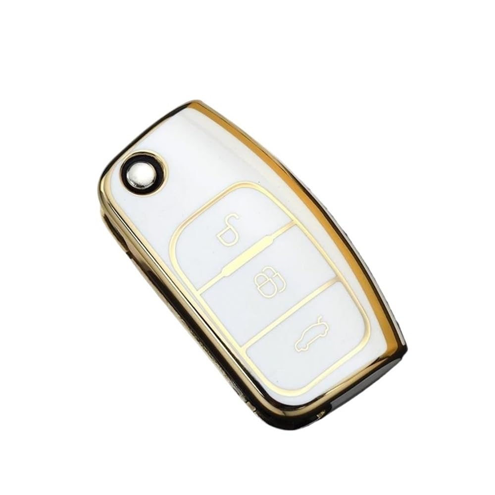Schlüsselhülle TPU Shell Für Ford Für Fiesta Für Focus Für Ecosport Für Kuga Für Escape Für Falcon Für C-Max Für Territory Auto Flip Key Case Cover Zubehör Auto Schlüsselgehäuse(Wit) von CNMVCJSAR