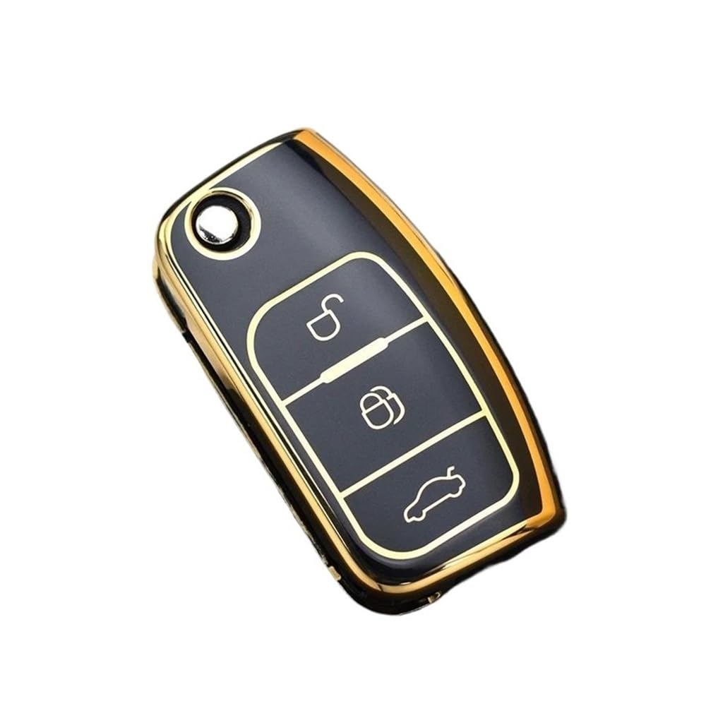 Schlüsselhülle TPU Shell Für Ford Für Fiesta Für Focus Für Ecosport Für Kuga Für Escape Für Falcon Für C-Max Für Territory Auto Flip Key Case Cover Zubehör Auto Schlüsselgehäuse(Zwart) von CNMVCJSAR
