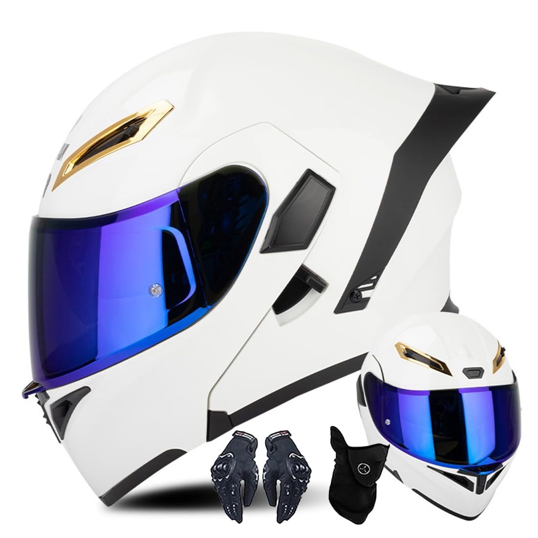 CNNGU Modularer Motorradhelm Mit Handschuhen Und Gesichtsschutz, Flip Up Helm Erwachsener Motorradhelm Mit Doppelvisier, ECE-geprüfter Helm Für Männer Und Frauen, Schwarz/Weiß von CNNGU