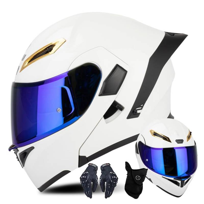 CNNGU Modularer Motorradhelm Mit Handschuhen Und Gesichtsschutz, Flip Up Helm Erwachsener Motorradhelm Mit Doppelvisier, ECE-geprüfter Helm Für Männer Und Frauen, Schwarz/Weiß von CNNGU