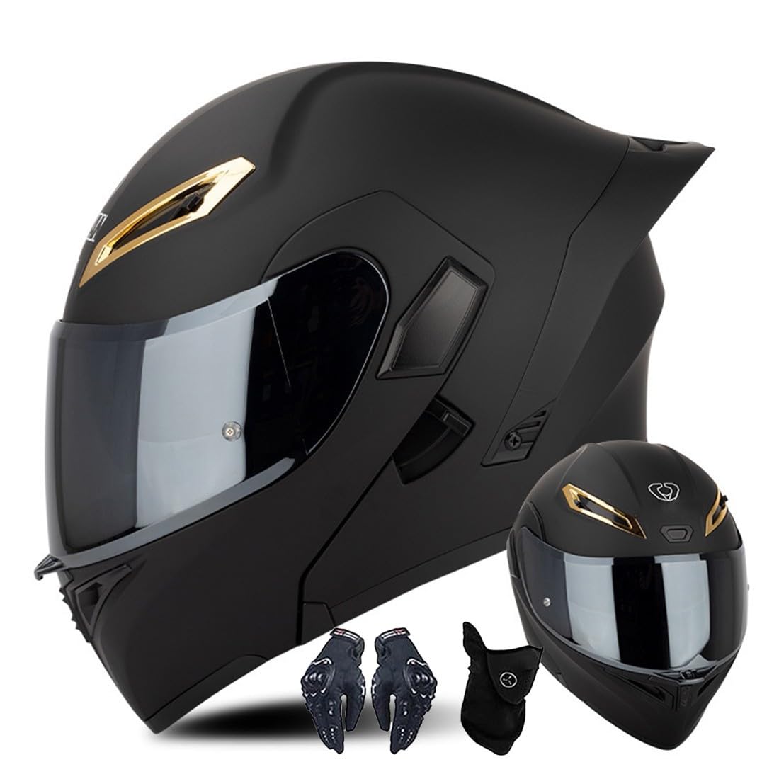 CNNGU Modularer Motorradhelm Schwarz/Weiß, ECE-geprüft, DOT FMVSS-218, Flip Up Helm Mit Doppelvisier, Handschuhe Und Gesichtsschutz, Für Männer Und Frauen von CNNGU