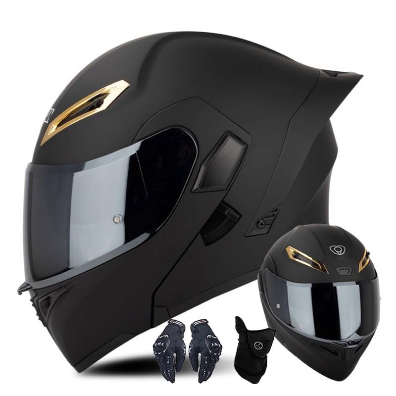 CNNGU Modularer Motorradhelm Schwarz/Weiß, ECE-geprüft, DOT FMVSS-218, Flip Up Helm Mit Doppelvisier, Handschuhe Und Gesichtsschutz, Für Männer Und Frauen von CNNGU