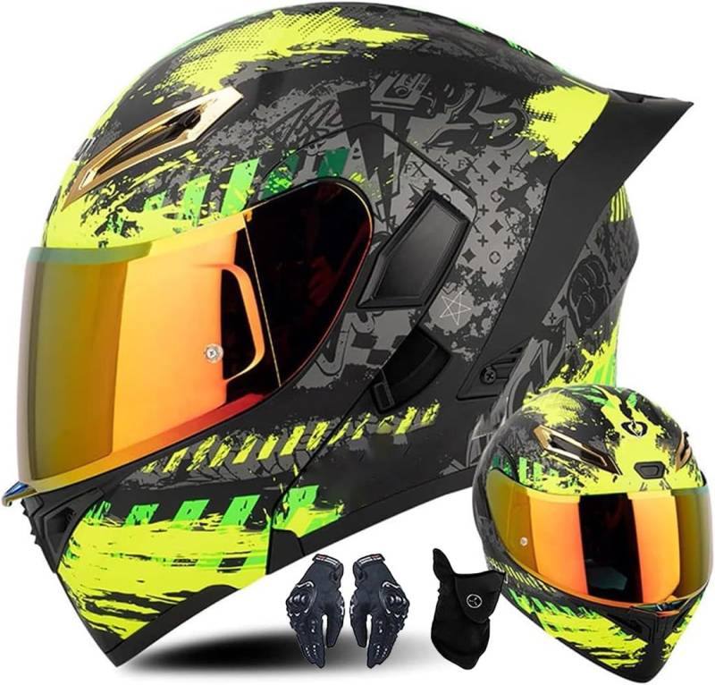 CNNGU Modularer Motorradhelm Schwarz/Weiß, ECE-geprüft, Flip Up Helm Erwachsener Motorradhelm Mit Doppelvisier, Handschuhen Und Gesichtsschutz von CNNGU