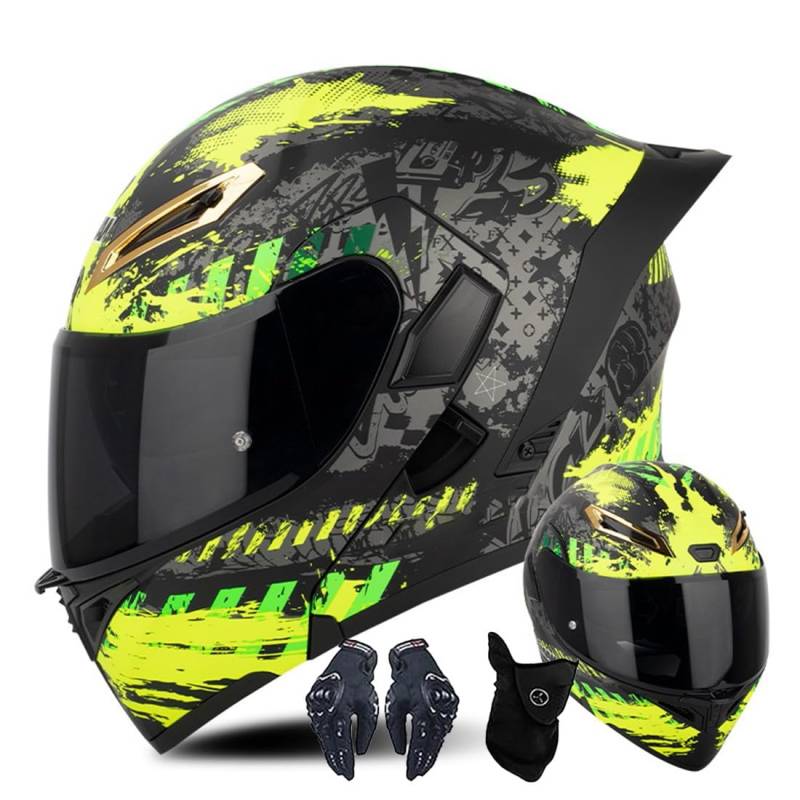 CNNGU Modularer Motorradhelm Schwarz/Weiß ECE/DOT Erwachsener Flip Up Helm Mit Handschuhen Und Gesichtsschutz von CNNGU