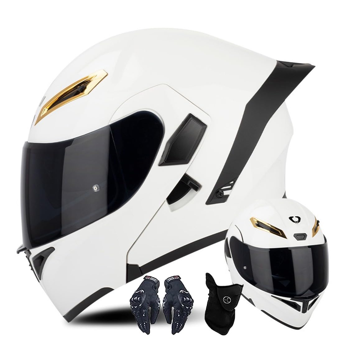 CNNGU Modularer Motorradhelm Schwarz/Weiß ECE-geprüft Flip Up Helm Erwachsener Motorradhelm Mit Doppelvisier, Handschuhen Und Gesichtsschutz von CNNGU