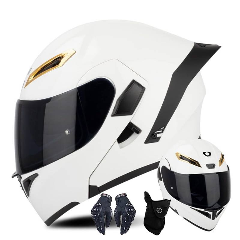 CNNGU Modularer Motorradhelm Schwarz/Weiß ECE-geprüft Flip Up Helm Erwachsener Motorradhelm Mit Doppelvisier, Handschuhen Und Gesichtsschutz von CNNGU