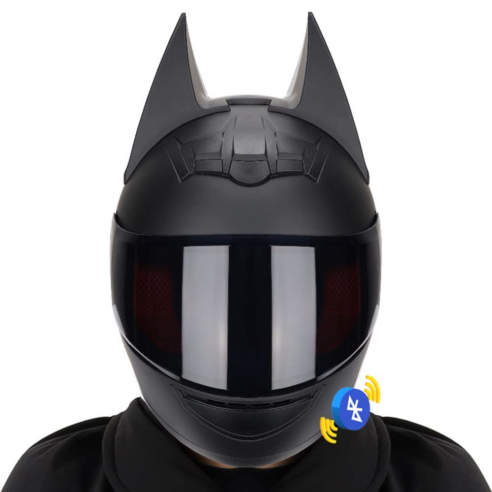 Motorradhelm Mit Bluetooth, ECE Genehmigt, Integrierter Bluetooth-Helm, Einzigartiger Batman-Look, Herausnehmbares Netzfutter, ABS-Material, Geeignet Für Erwachsene Männer von CNNGU