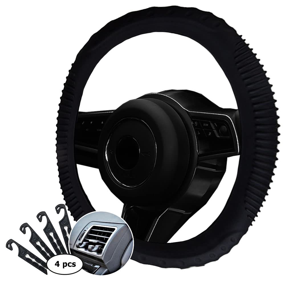 CNYMANY Direkt Silikon Auto Lenkradhüllen 33-38cm, mit 4 Stück Lüftungshaken - Geripptes Muster, Schwarz CNYMANY Direkt Silikon Auto Lenkradhüllen 33-38cm, mit 4 Stück Lüftungshaken - Geripptes Muster, Schwarz von CNYMANY