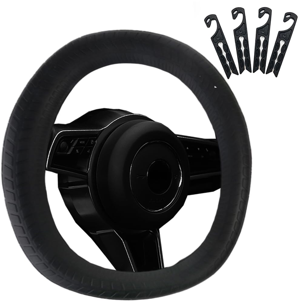 CNYMANY Direkt Silikon Auto Lenkradhüllen 33-38cm, mit 4 Stück Lüftungshaken - Reifen-Muster, Schwarz CNYMANY Direkt Silikon Auto Lenkradhüllen 33-38cm, mit 4 Stück Lüftungshaken - Reifen-Muster, Schwarz von CNYMANY