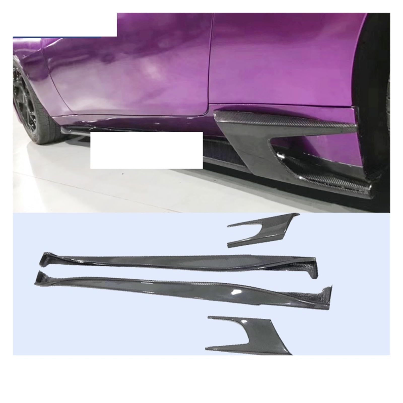 Auto-Seitenschweller, 4 Stück Kohlefaser/FRP Seitenschweller Schürze Lippenverlängerungen DMC Stil kompatibel for Maserati GT Gran Turismo Car Body Kits 2007–2015(Carbon A SET) von CNZLUVNS