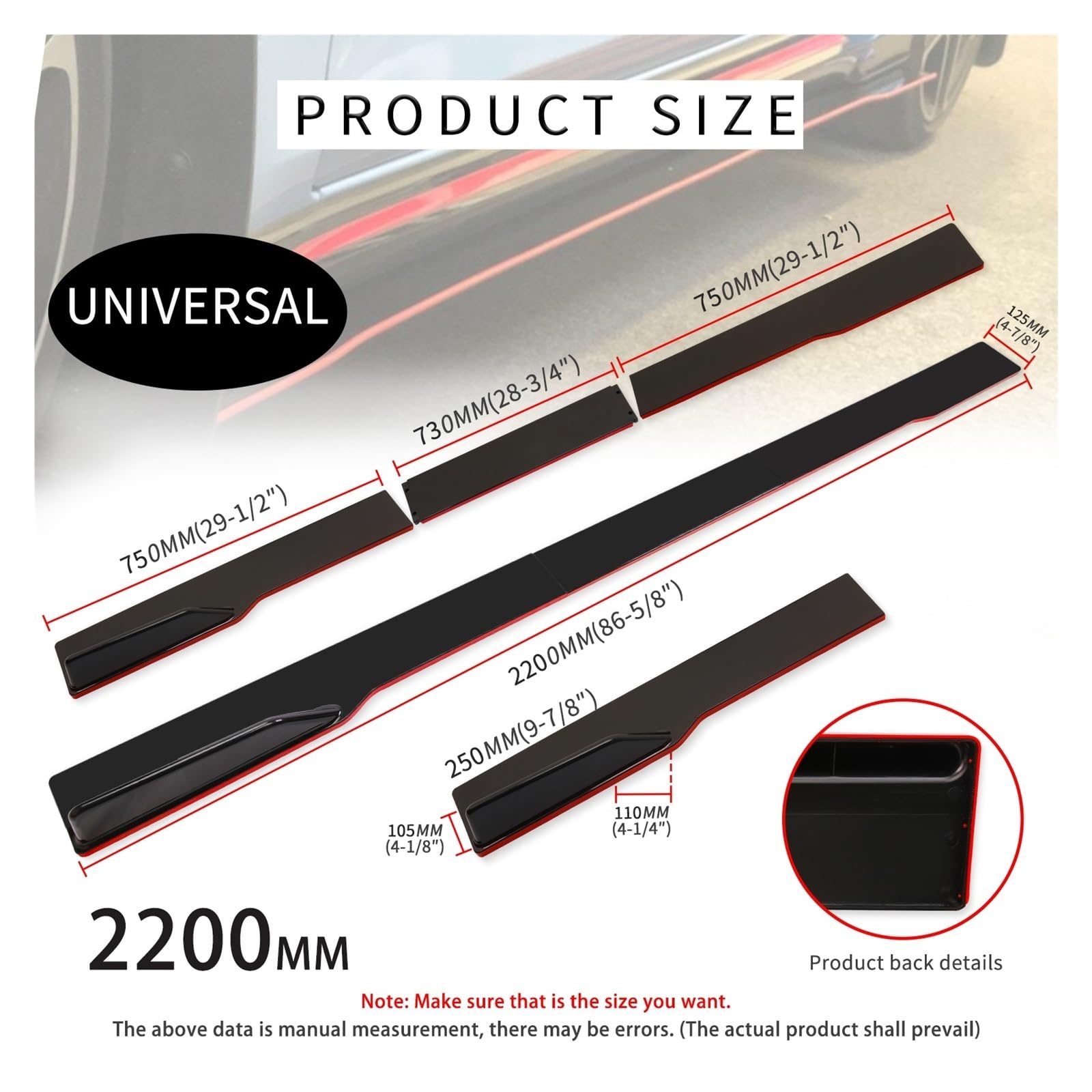Auto-Seitenschweller, 6 PCS 2M/2,2 M Seite Röcke Verlängerung Rocker Panels Lip Splitter Kompatibel for BMW ABS Auto Zubehör auto Styling(2.2m) von CNZLUVNS