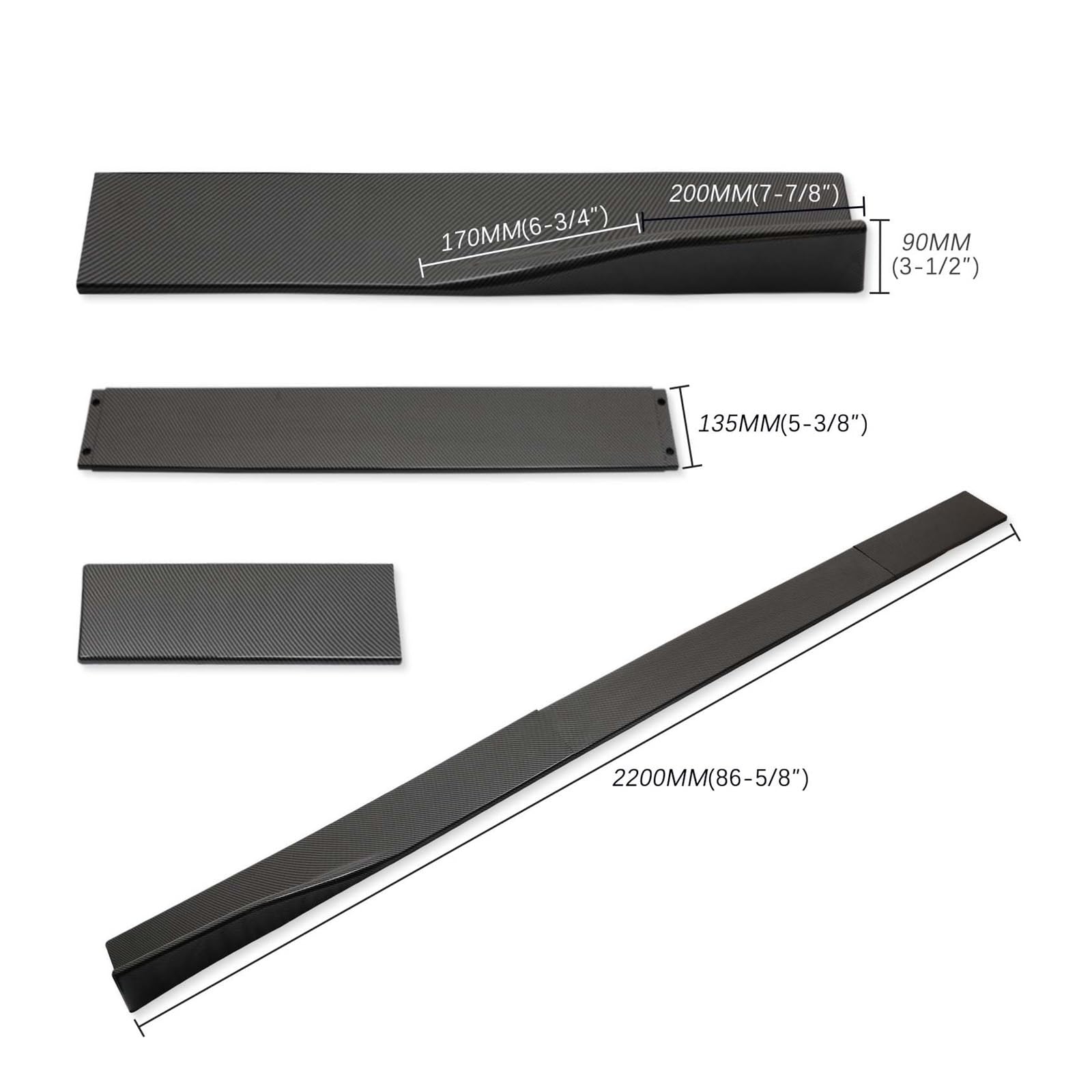 Auto-Seitenschweller, 6PCS 2M/2,2 M Universal Auto Seite Röcke Verlängerung Rocker Panels Lip Splitter Kompatibel for Benz for honda for Audi Winglet Splitter Lip(2.2m) von CNZLUVNS