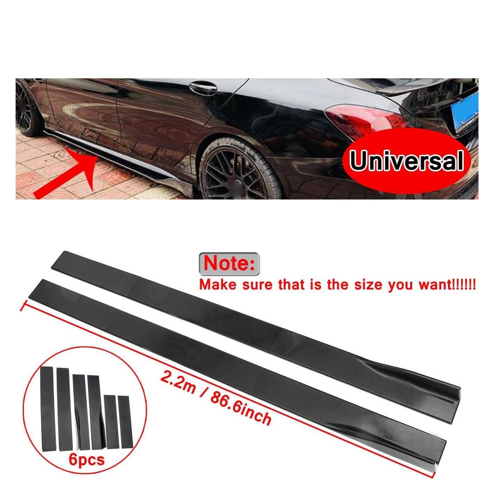 Auto-Seitenschweller, 6PCS 2m/2,2m Universal Side Rock Extensions Auto Seite Röcke Winglet Splitter Lip Kompatibel for BMW for Benz for Honda for Audi for VW(2.2m Black) von CNZLUVNS