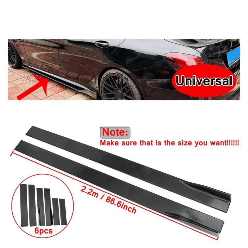 Auto-Seitenschweller, 6PCS 2m/2,2m Universal Side Rock Extensions Auto Seite Röcke Winglet Splitter Lip Kompatibel for BMW for Benz for Honda for Audi for VW(2.2m Black) von CNZLUVNS