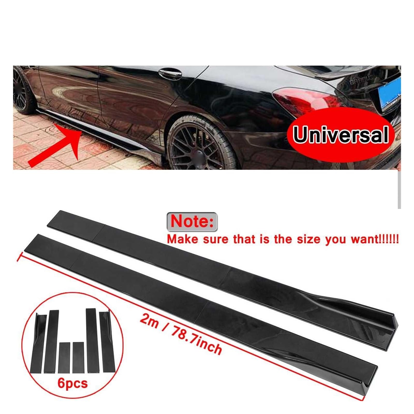 Auto-Seitenschweller, 6PCS 2m/2,2m Universal Side Rock Extensions Auto Seite Röcke Winglet Splitter Lip Kompatibel for BMW for Benz for Honda for Audi for VW(2m Black) von CNZLUVNS