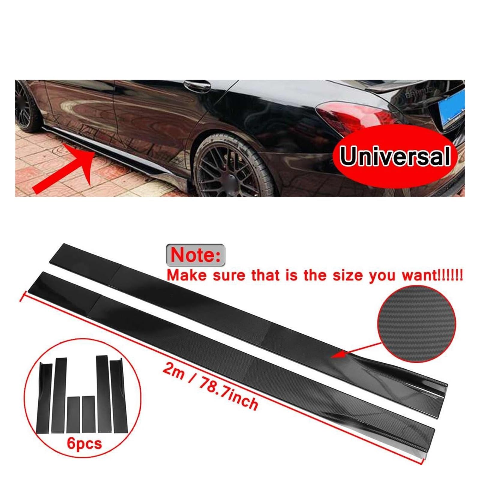 Auto-Seitenschweller, 6PCS 2m/2,2m Universal Side Rock Extensions Auto Seite Röcke Winglet Splitter Lip Kompatibel for BMW for Benz for Honda for Audi for VW(2m Carbon) von CNZLUVNS
