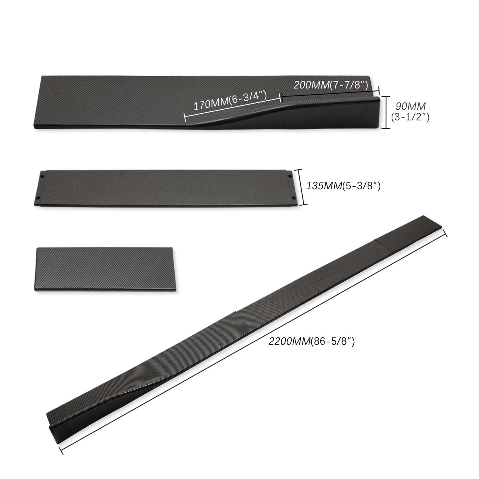 Auto-Seitenschweller, 6PCS Universal 2M/2,2 M Auto Seite Röcke Verlängerung Rocker Panels Lip Splitter Kompatibel for Benz for honda for Audi Winglet Splitter Lip(2.2m) von CNZLUVNS