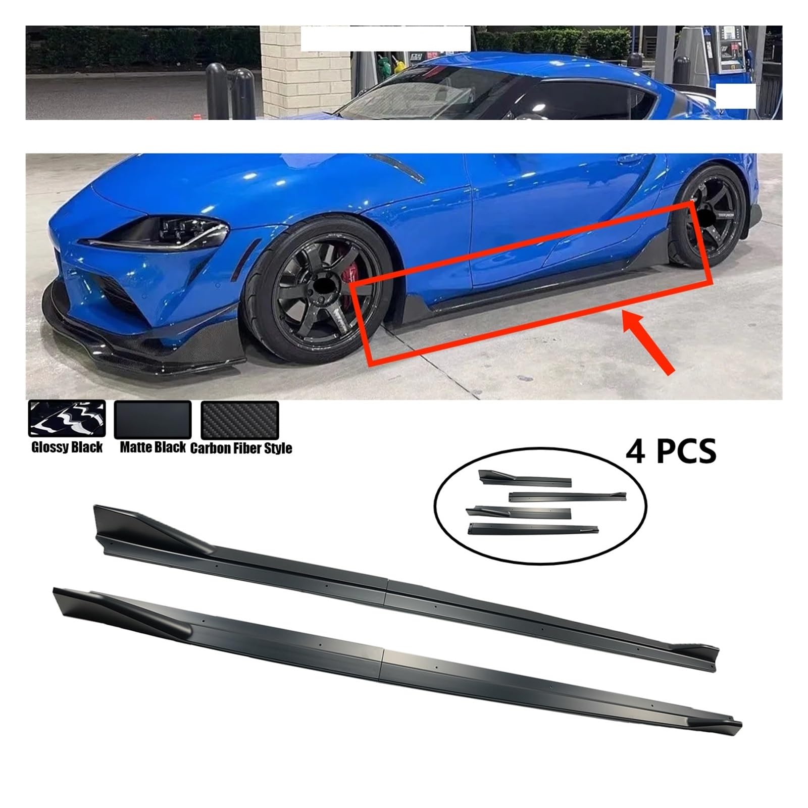 Auto-Seitenschweller, Auto-Seitenrock-Verlängerung, Splitter, Spoilerplatte, Lippe, Stoßstange, ein Paar, kompatibel mit Toyota Supra GR Supra A90 A91 2020–2024 AG-Stil(Matte Black) von CNZLUVNS