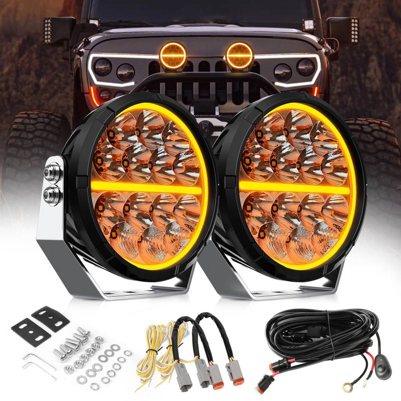 6,5 Zoll Runde LED Offroad Scheinwerfer mit DRL, 160W 35000LM, E Geprüft Zusatzscheinwerfer 12/24v, IP68 Wasserdicht Aluminiumgehäuse für SUV Pickup ATV Plug & Play mit Drahtbaum von CO LIGHT