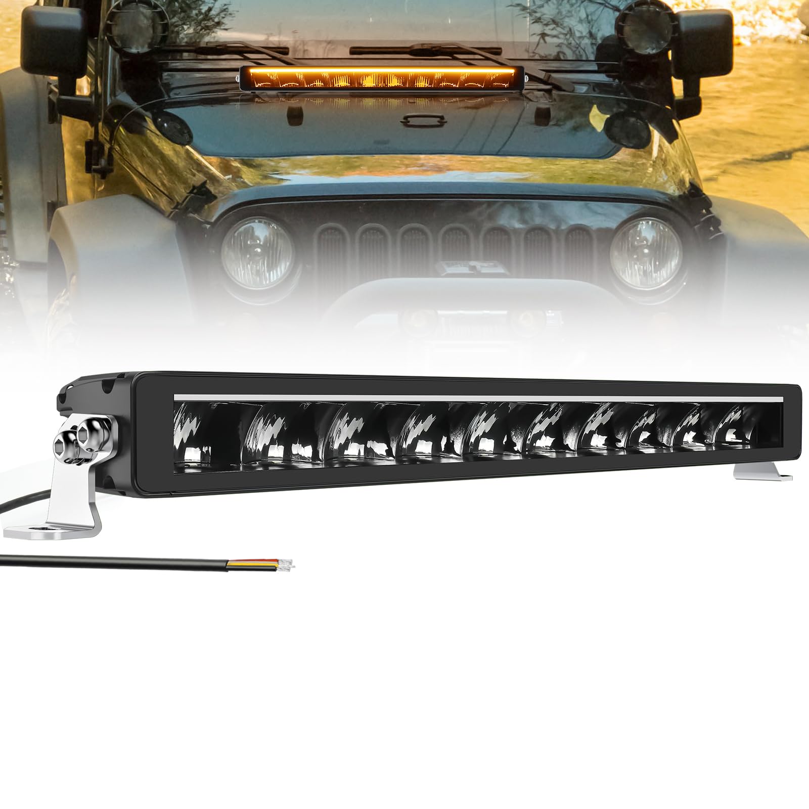 CO LIGHT 21 Zoll Einreihig Driving Light Bar Arbeitsscheinwerfer Bar 12V Led Scheinwerfer Bar Lightbar Offroad mit weiß Amber Positionslicht für AUTO SUV LKW von CO LIGHT