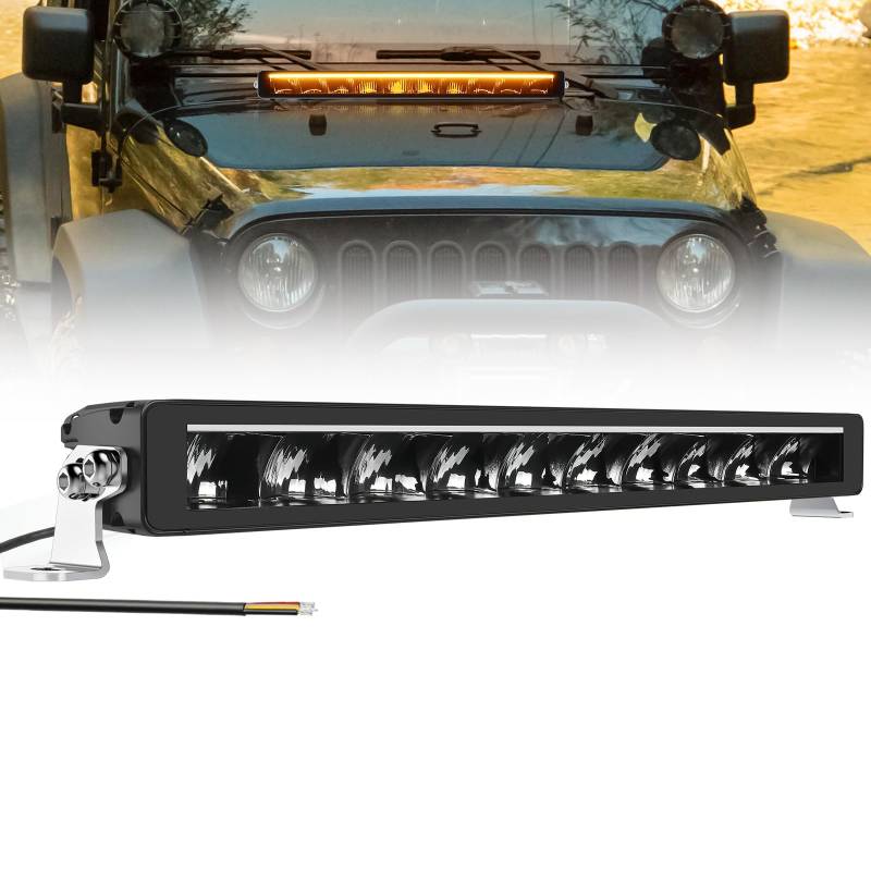 CO LIGHT 21 Zoll Einreihig Driving Light Bar Arbeitsscheinwerfer Bar 12V Led Scheinwerfer Bar Lightbar Offroad mit weiß Amber Positionslicht für Auto SUV LKW von CO LIGHT