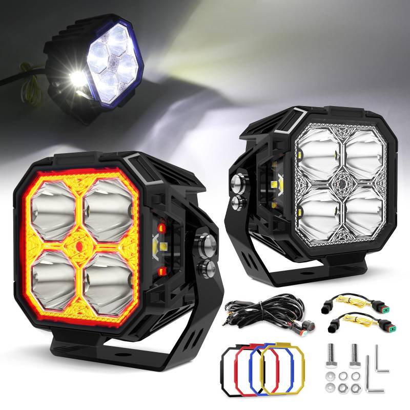 CO LIGHT 3" LED Arbeitsscheinwerfer 12V 24V 12000LM Square LED Zusatzscheinwerfer Auto Mit 270° Ausleuchtung Gelb/Weiß DRL Für Offroad Trucks UTV ATV Motorcycle von CO LIGHT