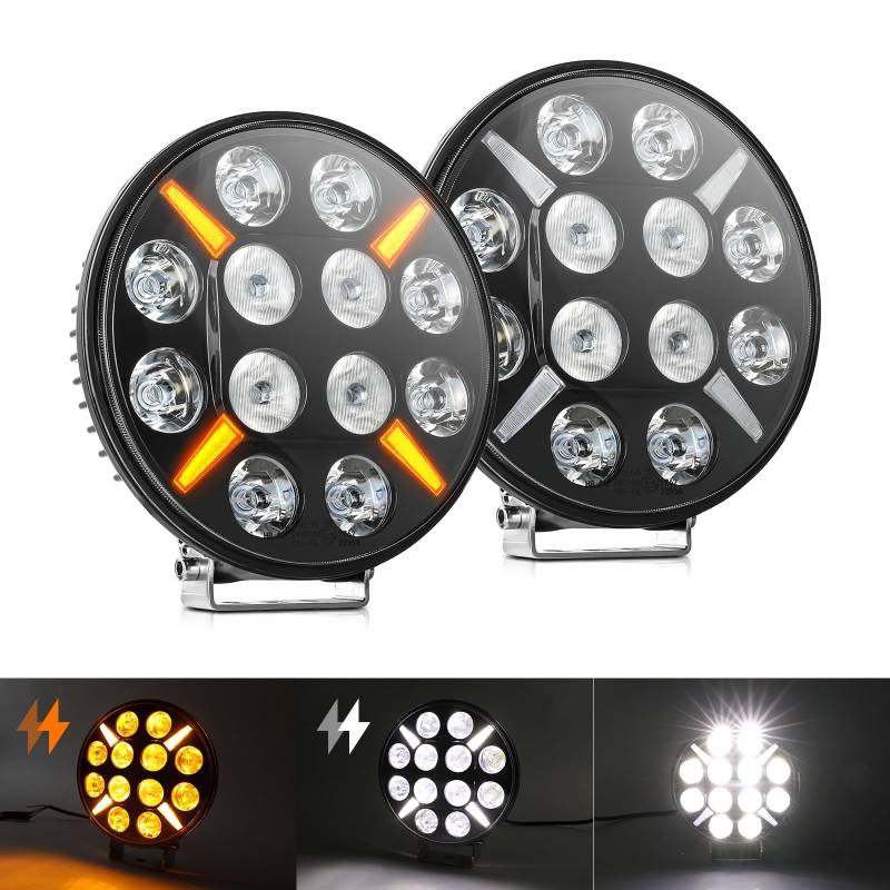 CO LIGHT 9 Zoll LED Arbeitsscheinwerfer 12v，2PC 120W Runder LED Scheinwerfer IP68 Wasserdicht mit ECE Zulassung für Traktor Offroad Auto Bagger SUV ATV LKW von CO LIGHT
