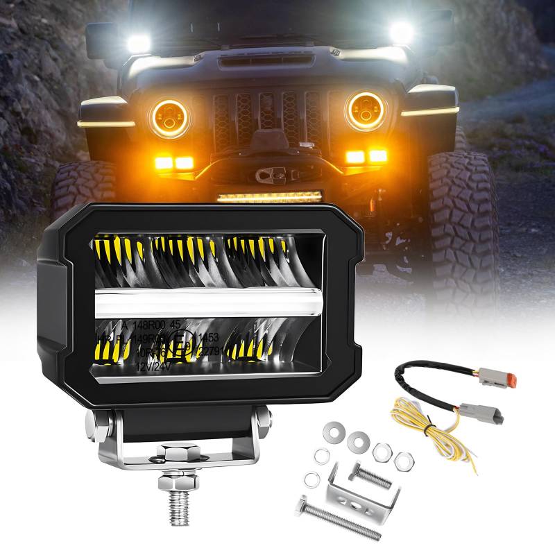 CO LIGHT LED Zusatzscheinwerfer 12/24V - 4x4 46W 13920LM 4,6 Zoll Arbeitsscheinwerfer mit ECE Zulassung IP68 Scheinwerfer für Traktor Offroad Auto Bagger SUV ATV LKW von CO LIGHT
