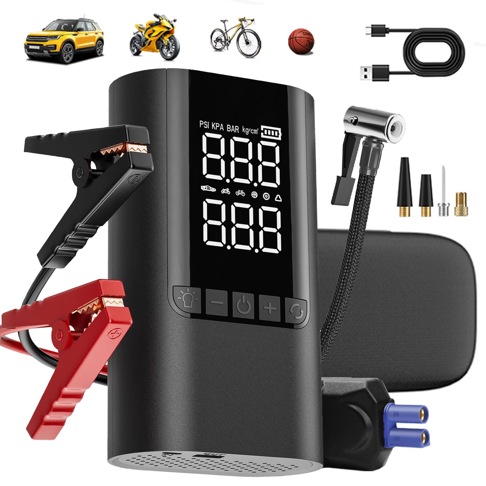 COCCKO Starthilfe Powerbank mit Kompressor Jump Starter 6000A 12V für Auto, 10000mAh Batterie Booster, Tragbare Kfz Starthilfe für Benzin & Diesel, Integrierte Luftpumpe 150 PSI, LED Notlicht COCCKO Starthilfe Powerbank mit Kompressor Jump Starter 6000A 12V für Auto, 10000mAh Batterie Booster, Tragbare Kfz Starthilfe für Benzin & Diesel, Integrierte Luftpumpe 150 PSI, LED Notlicht von COCCKO