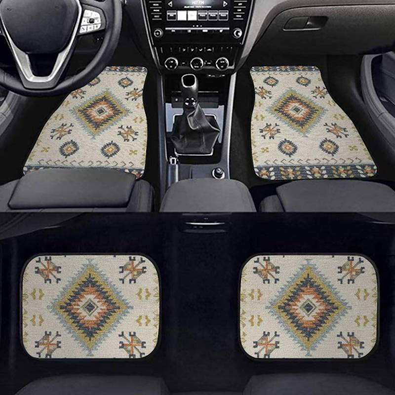 COEQINE Autoteppich für Herren, Beige, Westerngeometrie, afrikanische Auto-Fußmatten, vorne hinten, universelle Passform, Autozubehör, Beige Südwesten von COEQINE