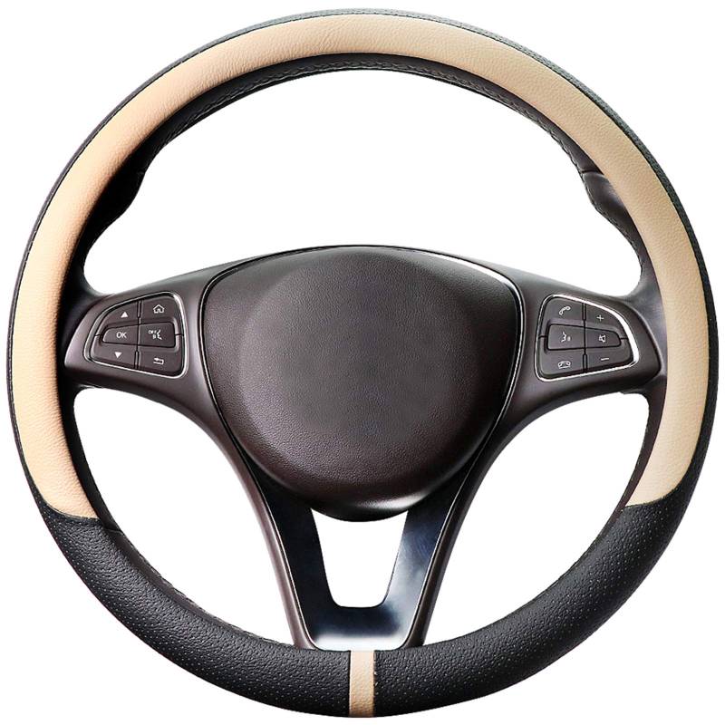 COFIT Lenkradbezug für Auto Universal LenkradhüLle Anti-Rutsch Lenkrad Bezug Leder SchutzhüLle M 37-38cm Beige und Schwarz von COFIT