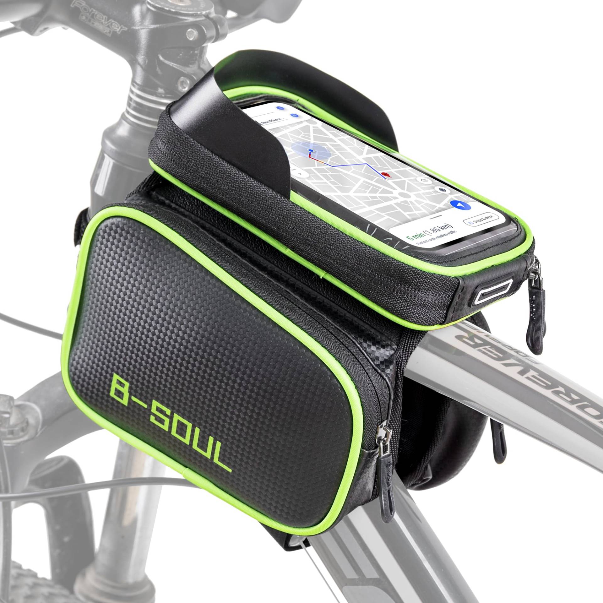 COFIT Fahrrad Rahmentasche 3 in 1, Wasserdicht Große Kapazität Lenkertasche Handyhalterung Tasche mit Sensitivem Touchscreen (Grün) von COFIT