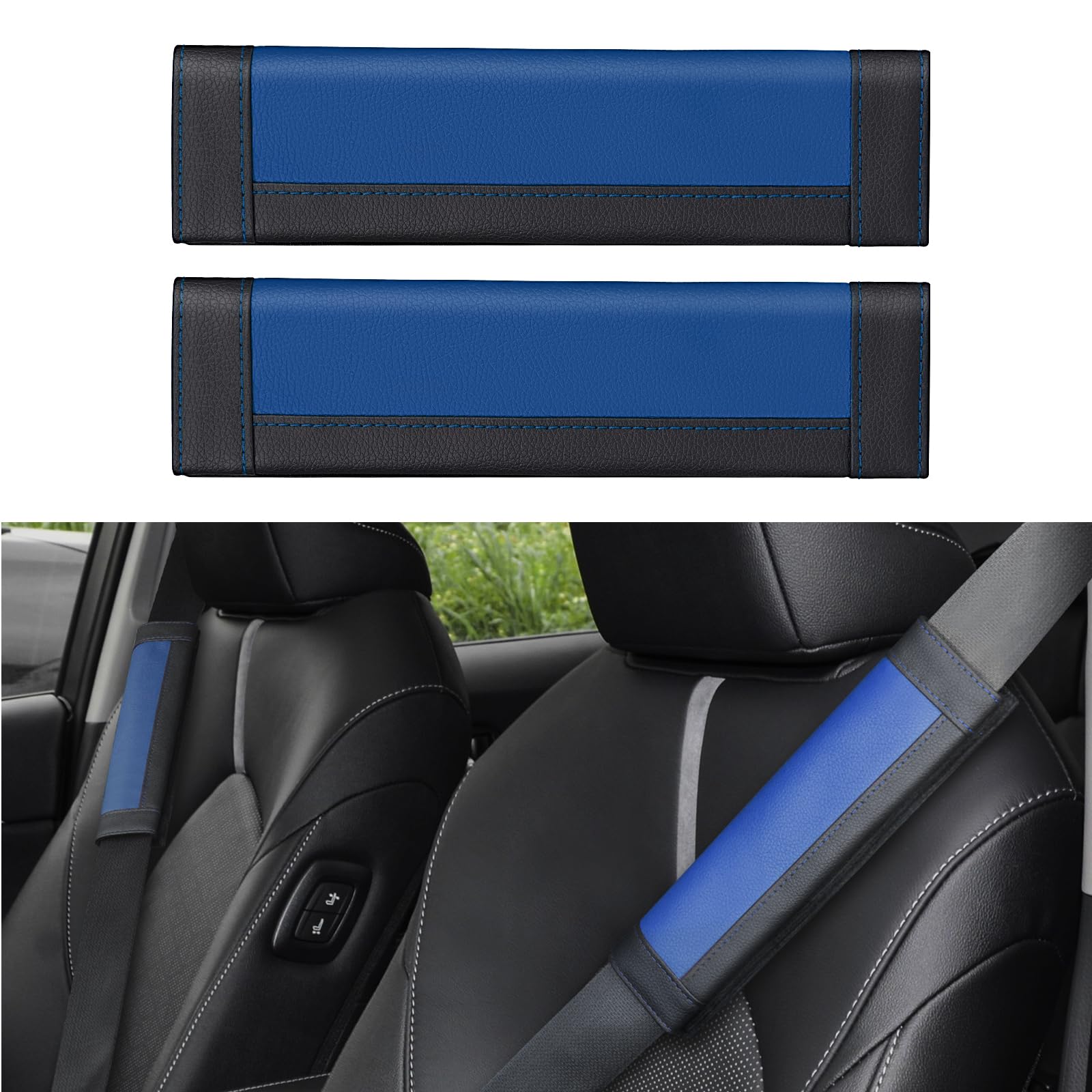COFIT Mikrofaserleder Gurtpolster Strapazierfähige Autositzgurtpolster mit Komfortablem Schulterschutz für Ihr Fahren, 2 Stück, Blau und Schwarz von COFIT