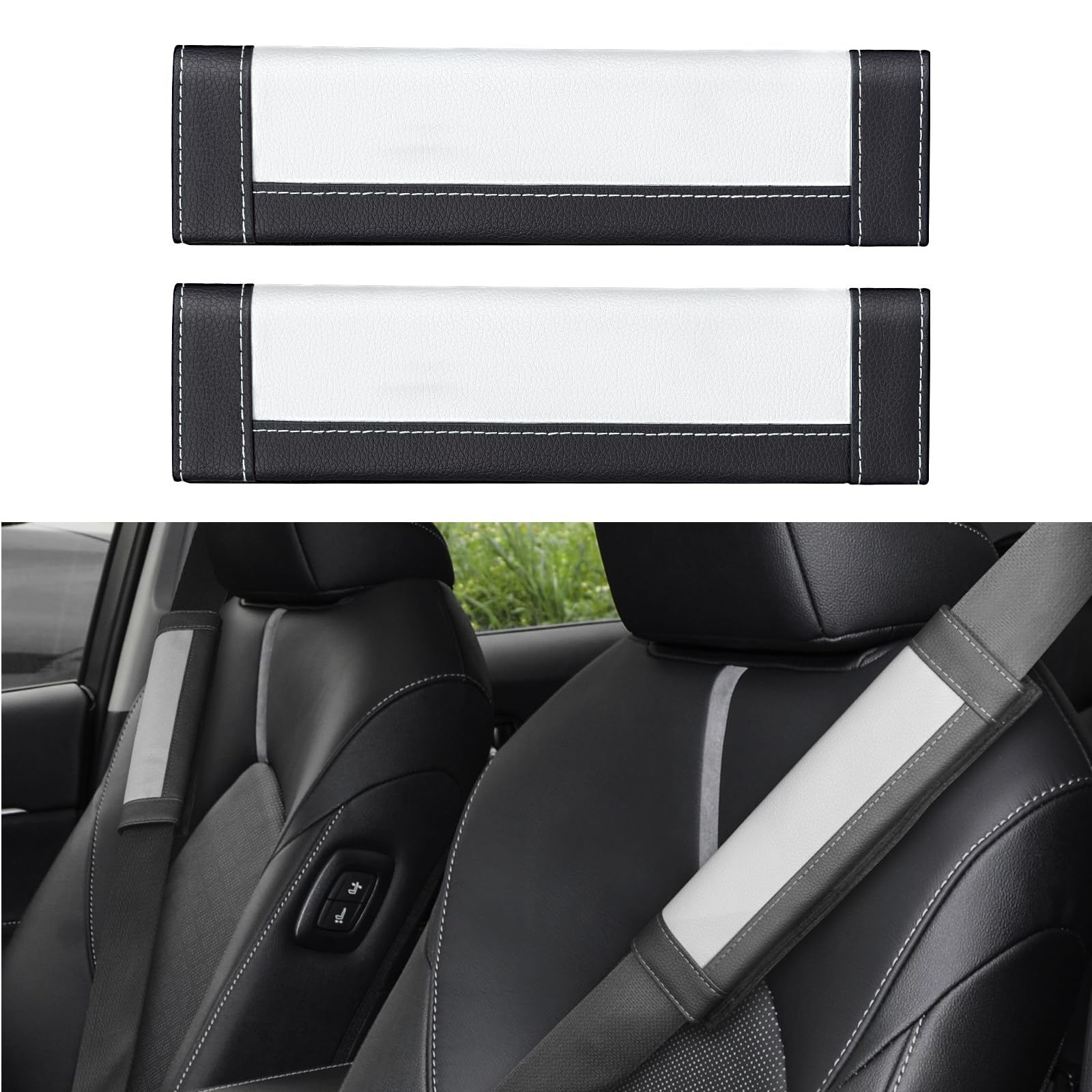 COFIT Mikrofaserleder Gurtpolster Strapazierfähige Autositzgurtpolster mit Komfortablem Schulterschutz für Ihr Fahren, 2 Stück, Weiß und Schwarz von COFIT