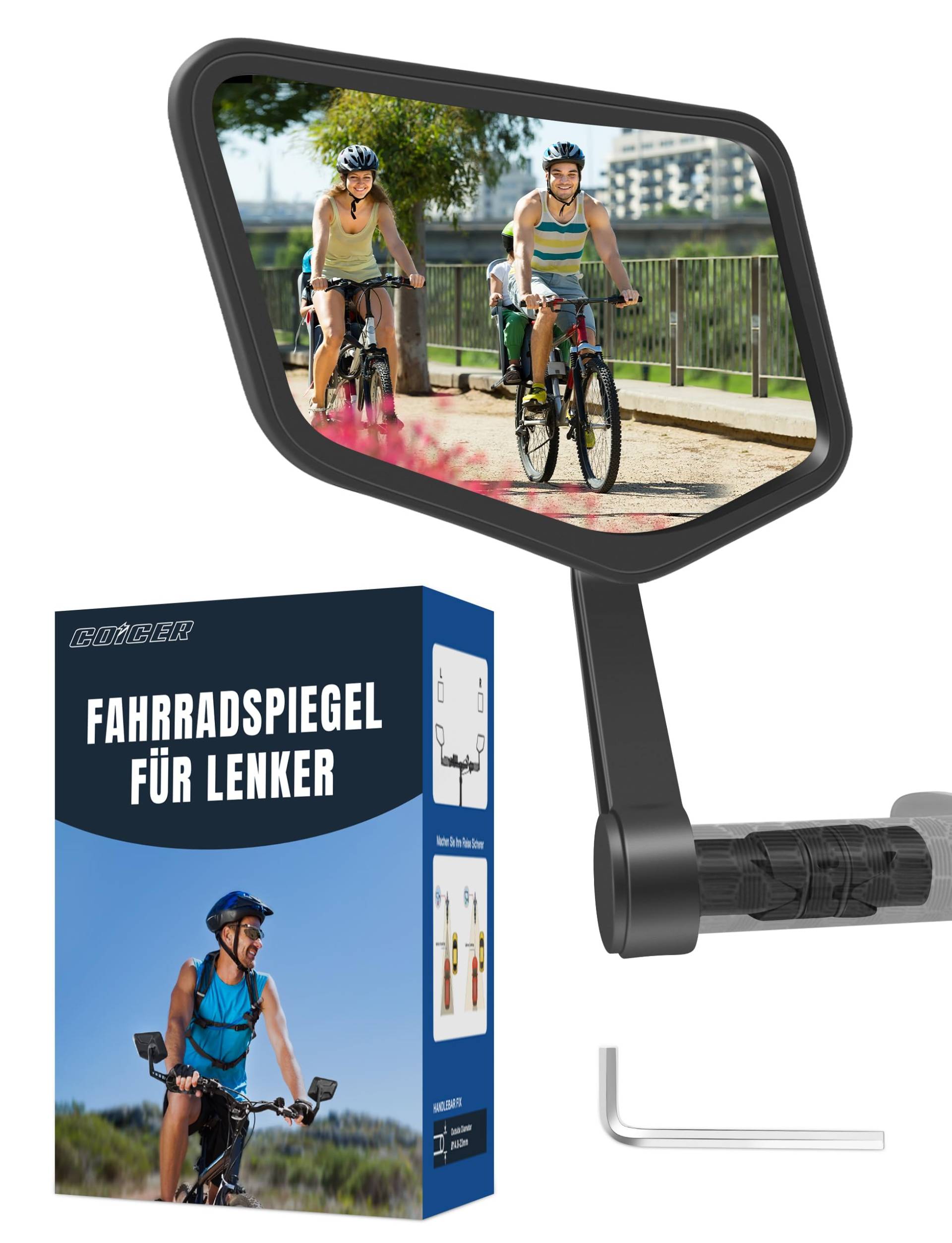 COICER Fahrradspiegel extra große Spiegelfläche |schlagfestes Echtglas| für Lenker ebike | Rückspiegel Fahrrad Spiegel für e-bike, klappbar (links) von COICER