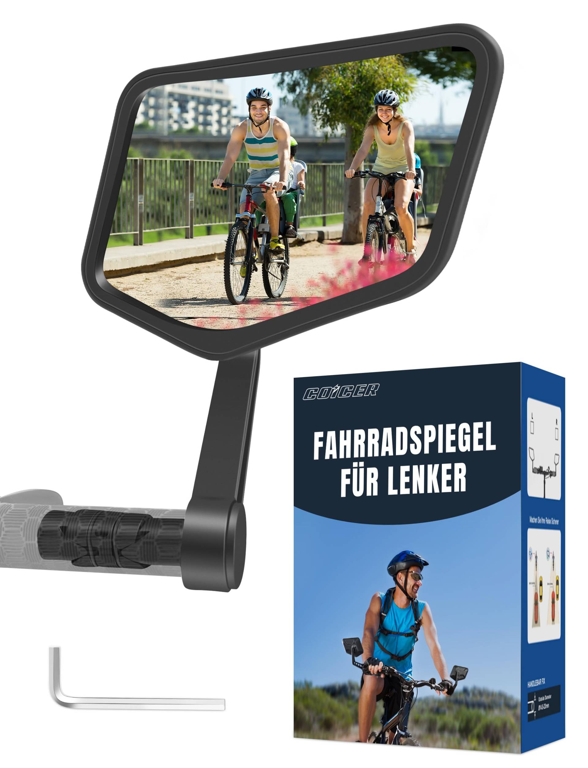 COICER Fahrradspiegel extra große Spiegelfläche |schlagfestes Echtglas| für Lenker ebike | Rückspiegel Fahrrad Spiegel für e-bike, klappbar (rechts) von COICER