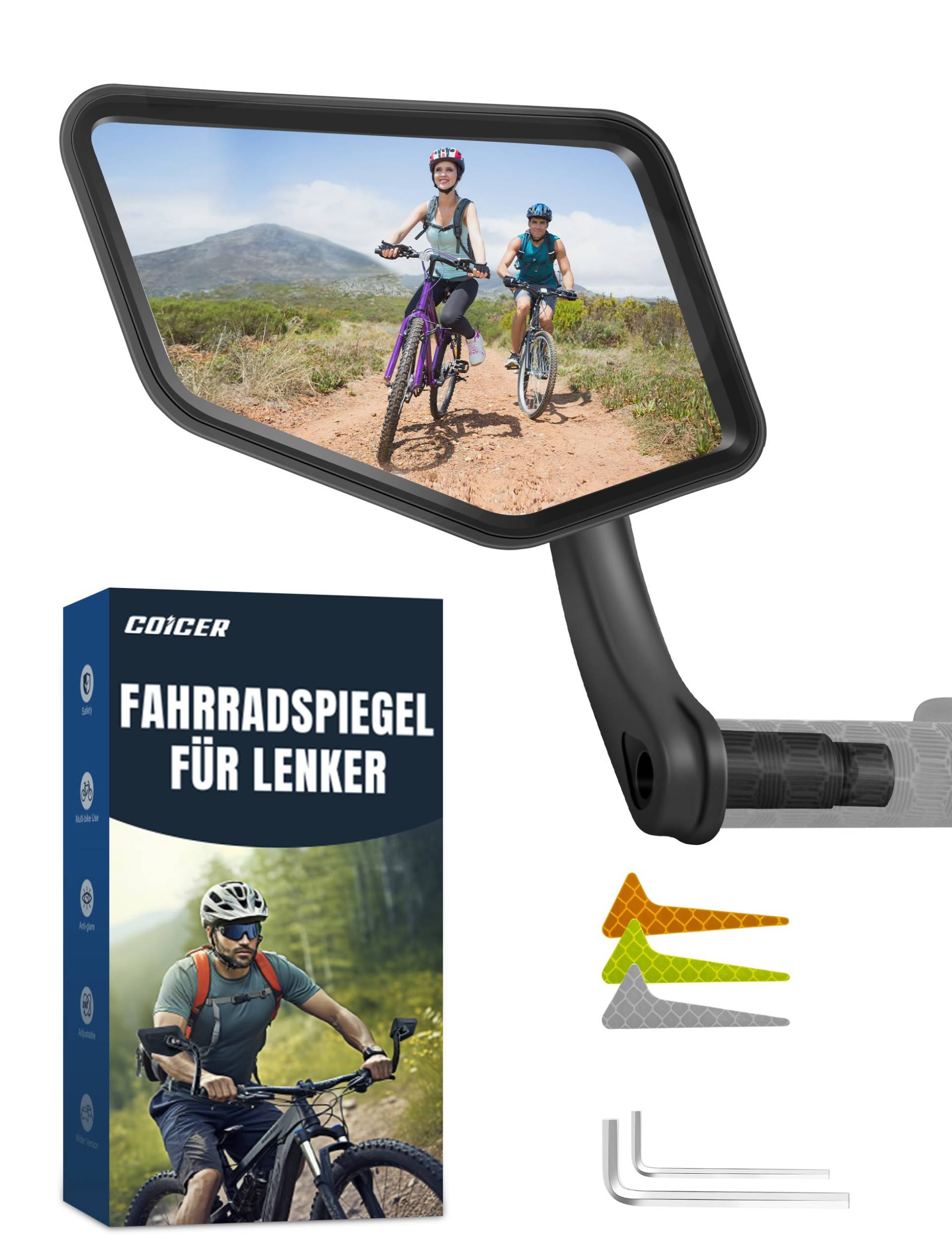 COICER Fahrradspiegel mit extra großem Spiegel – Teleskop-Fahrradspiegel für E-Bike- und E-Scooter-Lenker – Rückspiegel kompatibel mit allen Modellen (Teleskop-Rückspiegel links) von COICER