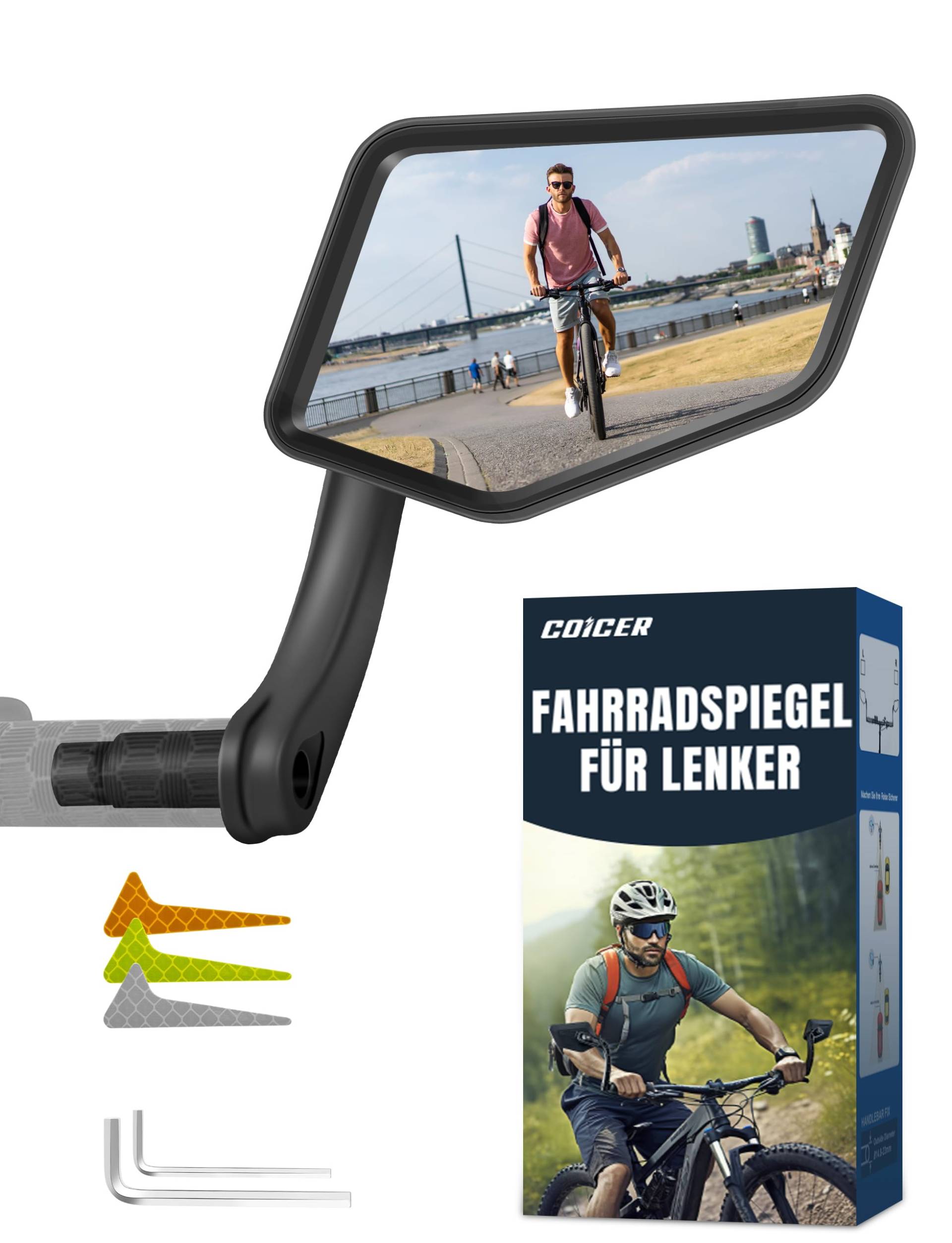 COICER Fahrradspiegel mit extra großem Spiegel – Teleskop-Fahrradspiegel für E-Bike- und E-Scooter-Lenker – Rückspiegel kompatibel mit allen Modellen (Teleskop-Rückspiegel rechts) von COICER