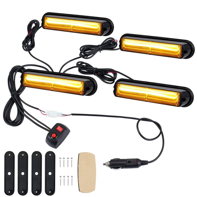 COLFULINE 4 x 10W Frontblitzer, 12/24V Warnlicht, 13cm COB Led Blitzer, Notfall Licht Wasserdicht IP65, Blinklicht 18 Blinkmuster, Arbeitslicht mit E Mark für Emergency, Repair, Truck, KFZ von COLFULINE