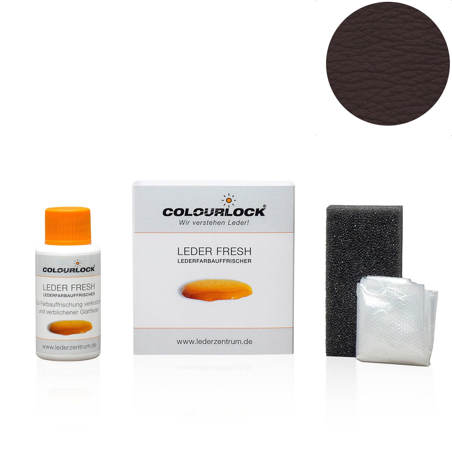 COLOURLOCK® Leder Fresh Tönung Mini 30 ml F-Standard-Farbe F015 mittelbraun (Lederfarbe, Farbauffrischung), beseitigt Schrammen, Ausbleichungen und Abnutzung an Leder und Kunstleder von COLOURLOCK