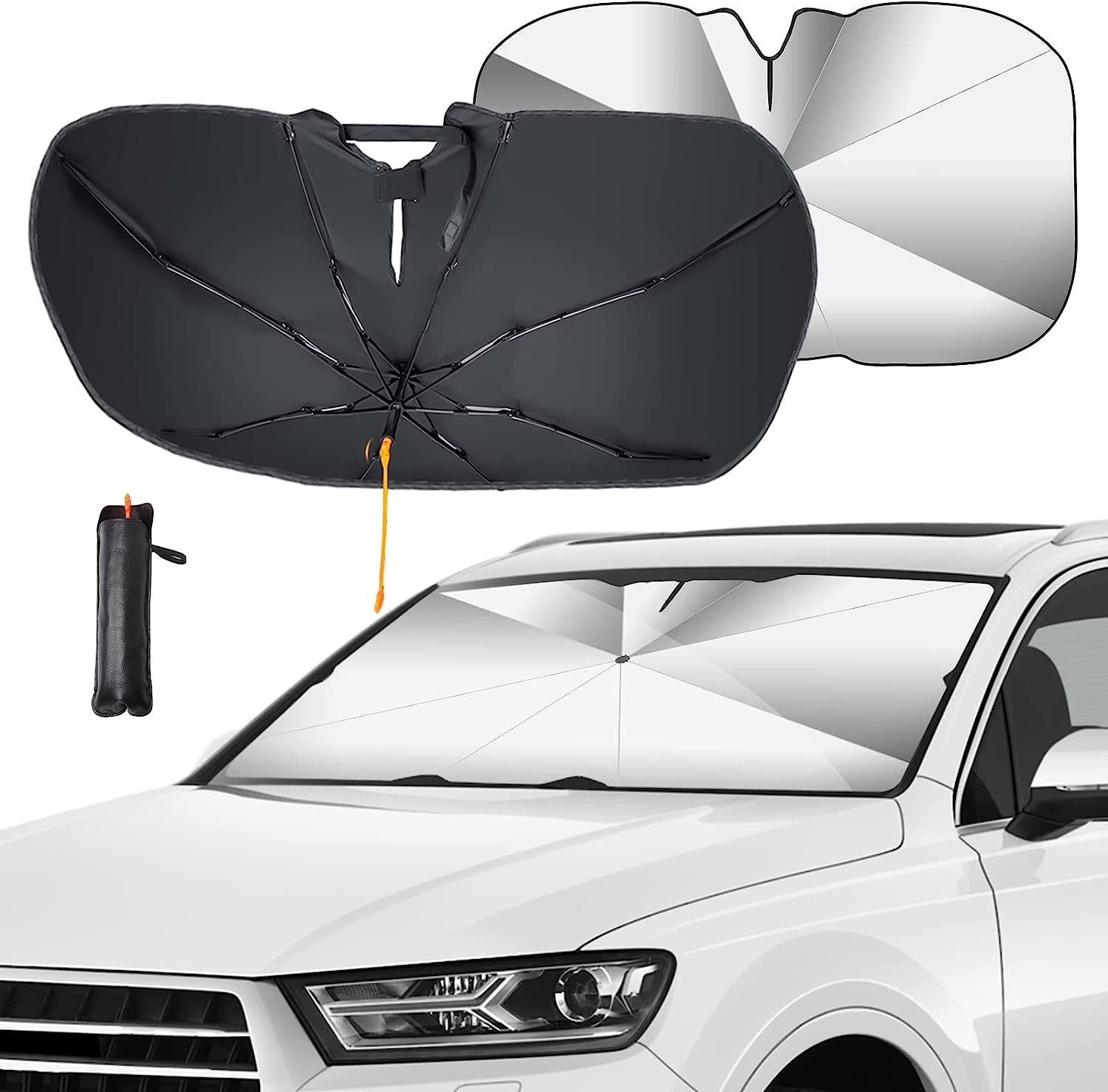 Auto Windschutzscheibe Sonnenschutz Regenschirm, Faltbarer Automobilschirm, Sonnenschutz Abdeckung Auto Frontscheibe Block UV Strahlen Wärmedämmung Schutz Sonnenschutz für Autos, SUV, LKW Auto Windschutzscheibe Sonnenschutz Regenschirm, Faltbarer Automobilschirm, Sonnenschutz Abdeckung Auto Frontscheibe Block UV Strahlen Wärmedämmung Schutz Sonnenschutz für Autos, SUV, LKW von COMBLU